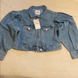 ZARA pleated sleeve denim jacket